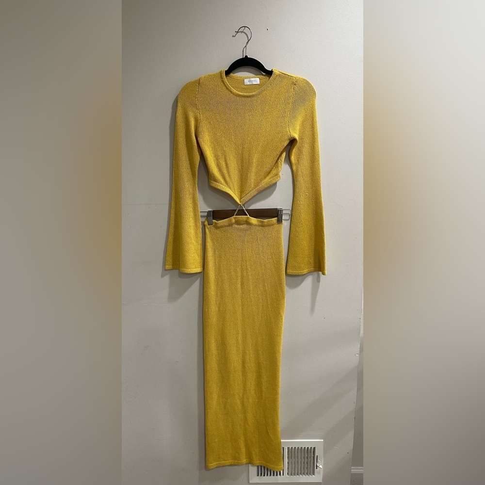 Meshki Anna Flare Sleeve Knit  Dress Yellow - Picture 3 of 16